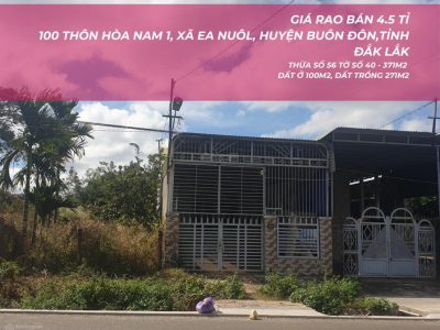 4.5 tỉ – 371m2 – 100 thôn Hòa Nam 1, Xã Ea Nuôl, Huyện Buôn Đôn, Tỉnh Đắk Lắk