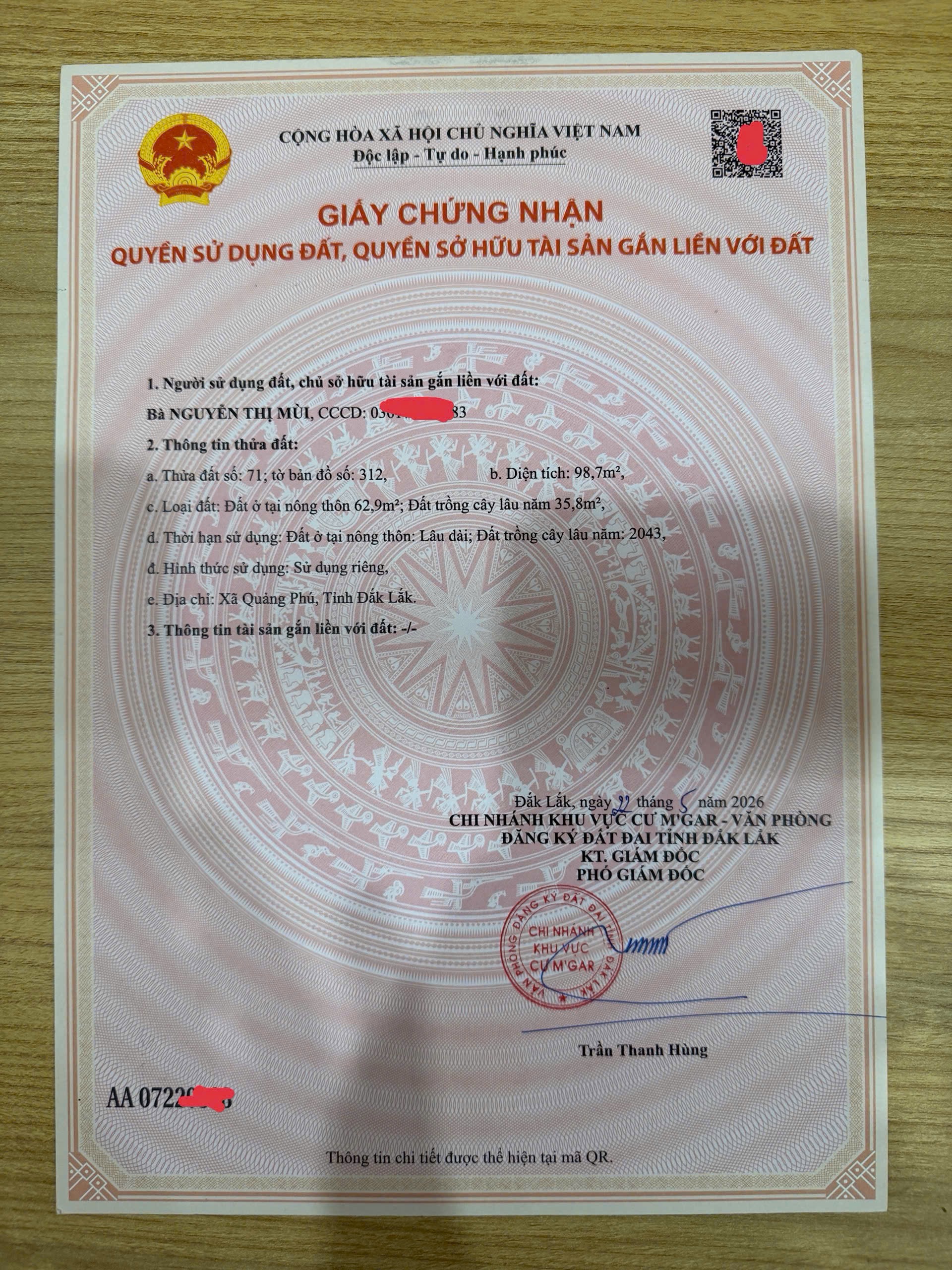 Bán Đất Nền 100m² Quang Phú, Cư M’gar – Giá 890 Triệu Sát KCN & ĐH