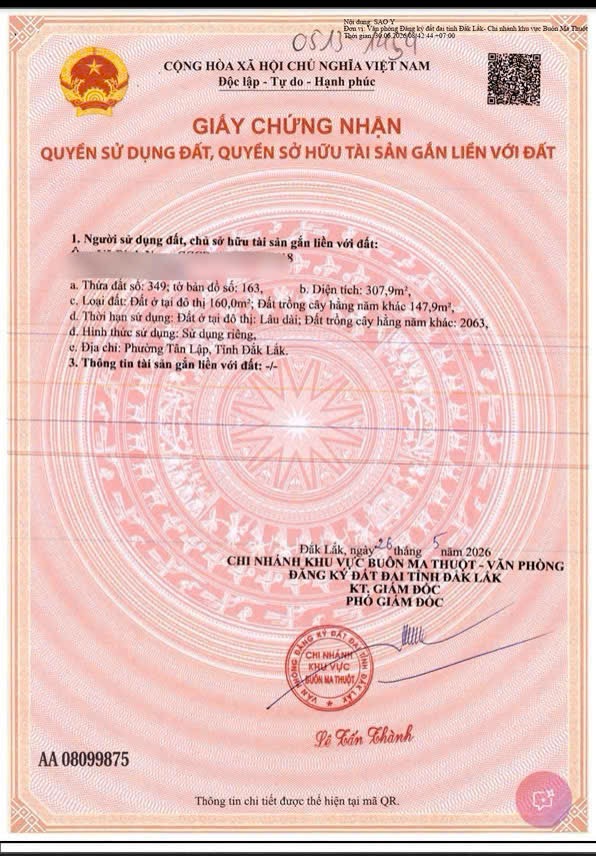Bán lô đất 303m2 hẻm 140 Nguyễn Lương Bằng phường Tân Lập