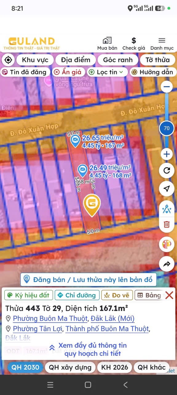 Bán đất nền mặt tiền Đỗ Xuân Hợp Đắk Lắk diện tích 165m2