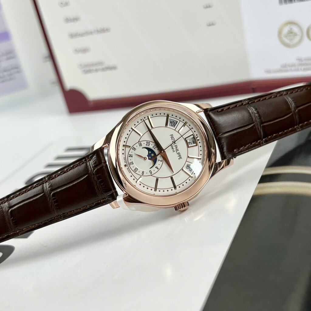 Đồng hồ Patek Philippe 5205R bọc vàng hồng thật nam dây da nâu Rep 11 40mm
