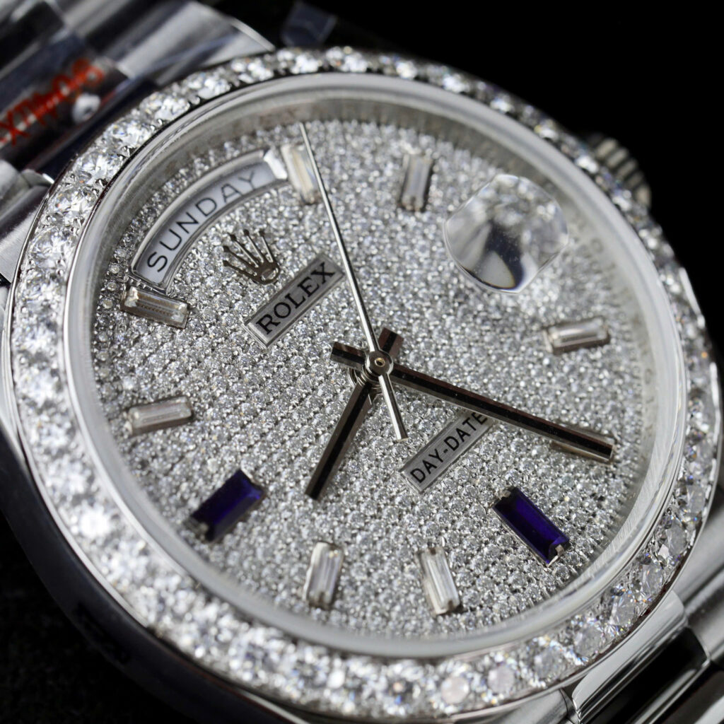 Đồng hồ Rolex Day-Date Rep 11 tinh chỉnh trọng lượng + độ kim cương moissanite GMF 40mm (2)