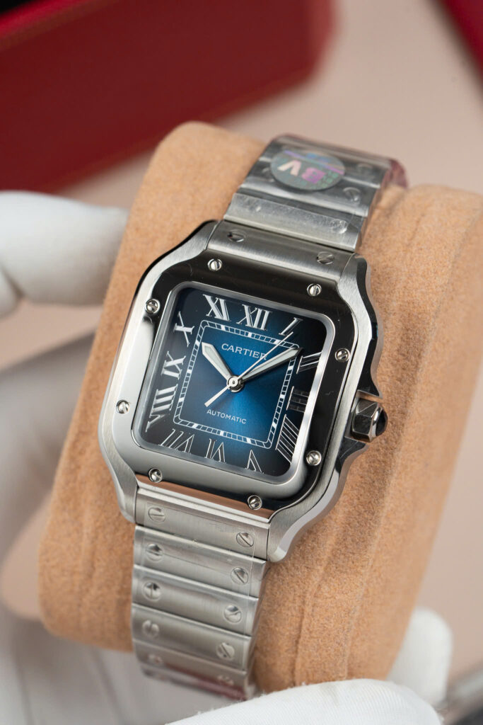 Đồng hồ Cartier Santos Rep 11 nữ mặt xanh blue nhà máy BV 35mm (2)