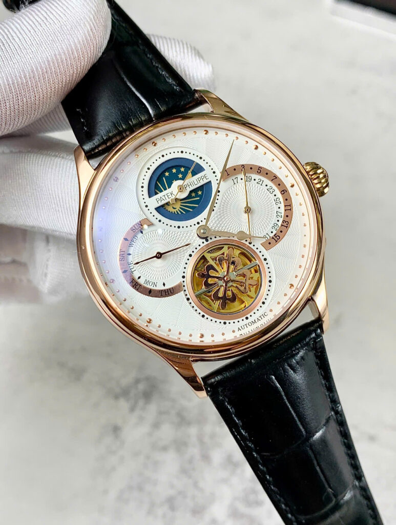 Đồng hồ Patek Philipe Geneve Moonphase dây da king gold fake 1:1 42mm