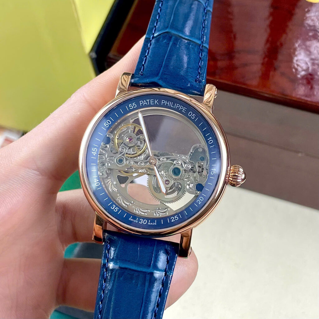 Đồng hồ Patek Philippe nam máy cơ Nhật lộ cơ xanh blue Fake cao cấp 42mm