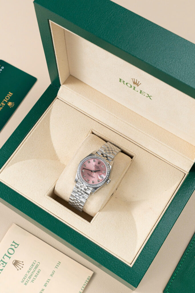 Đồng hồ Rolex DateJust Lady Replica 11 mặt hồng vành đính đá 31mm (2)