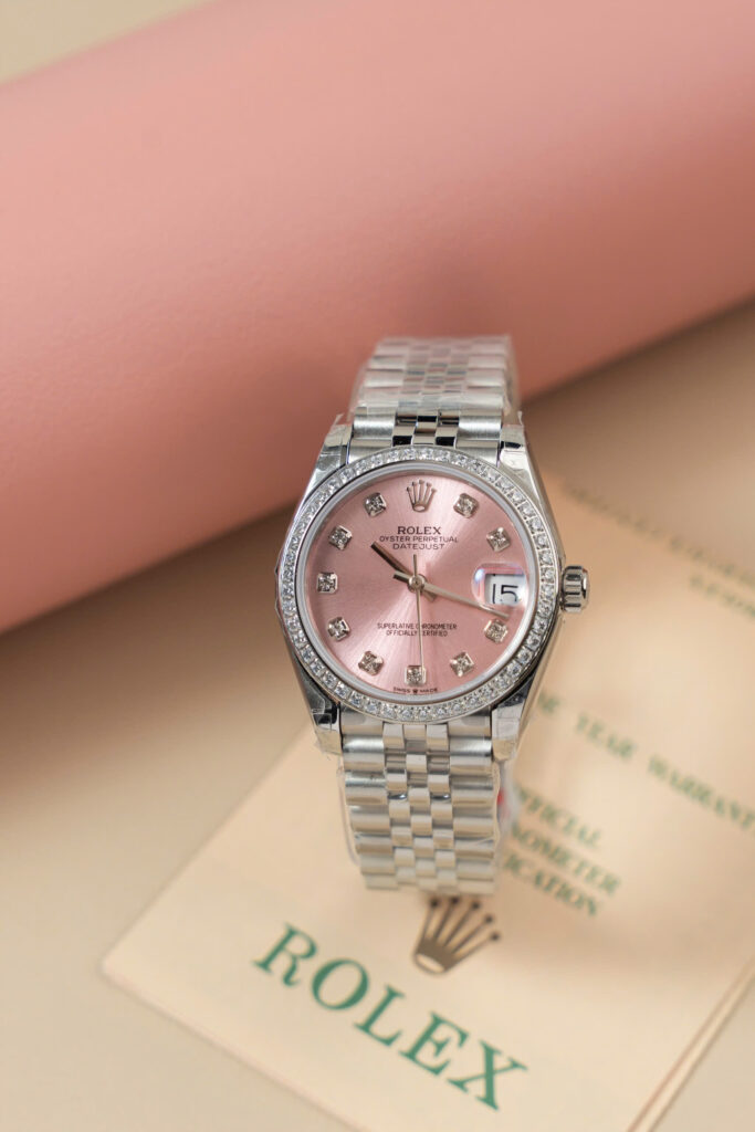 Đồng hồ Rolex DateJust Lady Replica 11 mặt hồng vành đính đá 31mm (2)