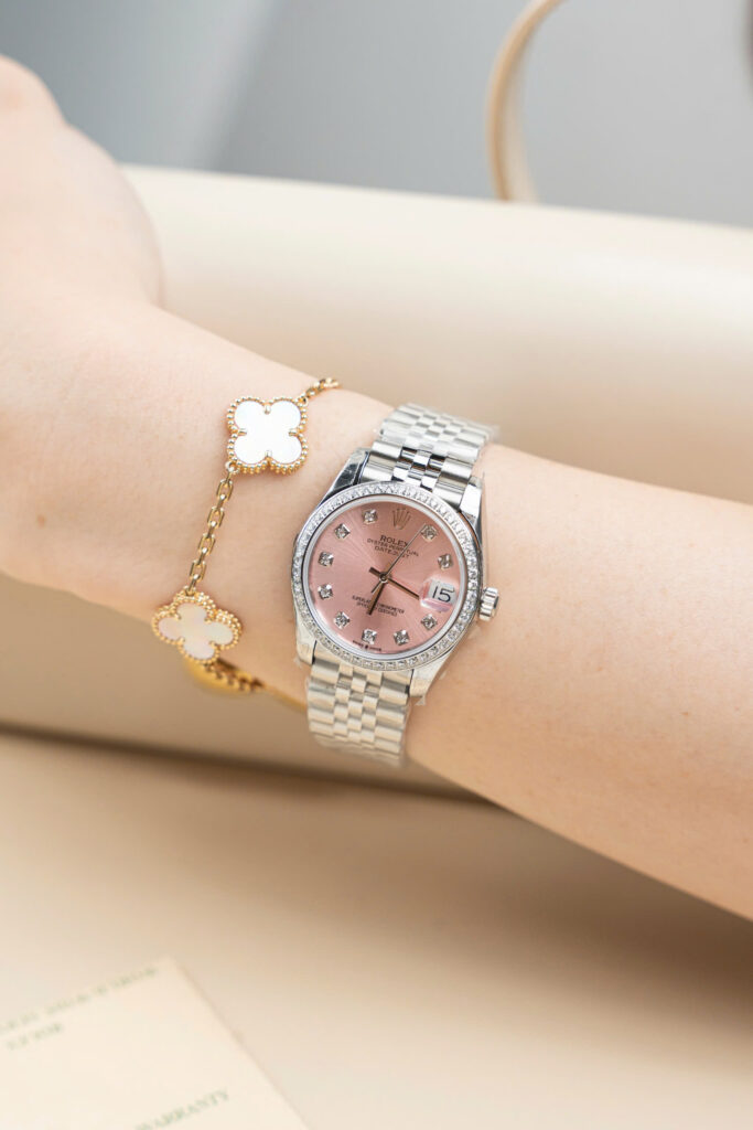 Đồng hồ Rolex DateJust Lady Replica 11 mặt hồng vành đính đá 31mm (2)