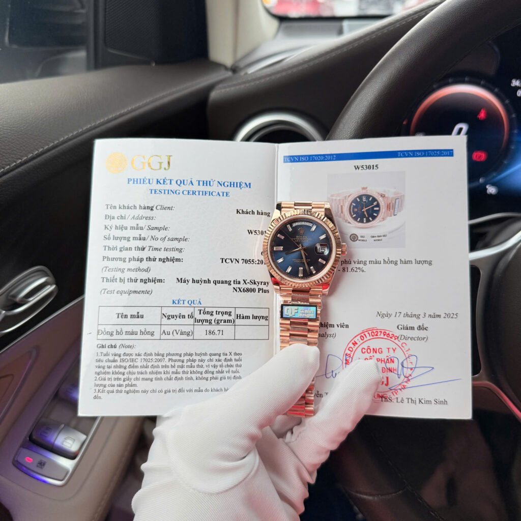 Đồng hồ Rolex Day-Date Chế Tác mặt xanh lục lam bọc vàng thật xưởng QF 40mm (2)