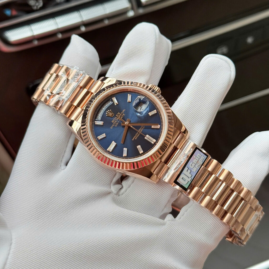 Đồng hồ Rolex Day-Date Chế Tác mặt xanh lục lam bọc vàng thật xưởng QF 40mm (2)