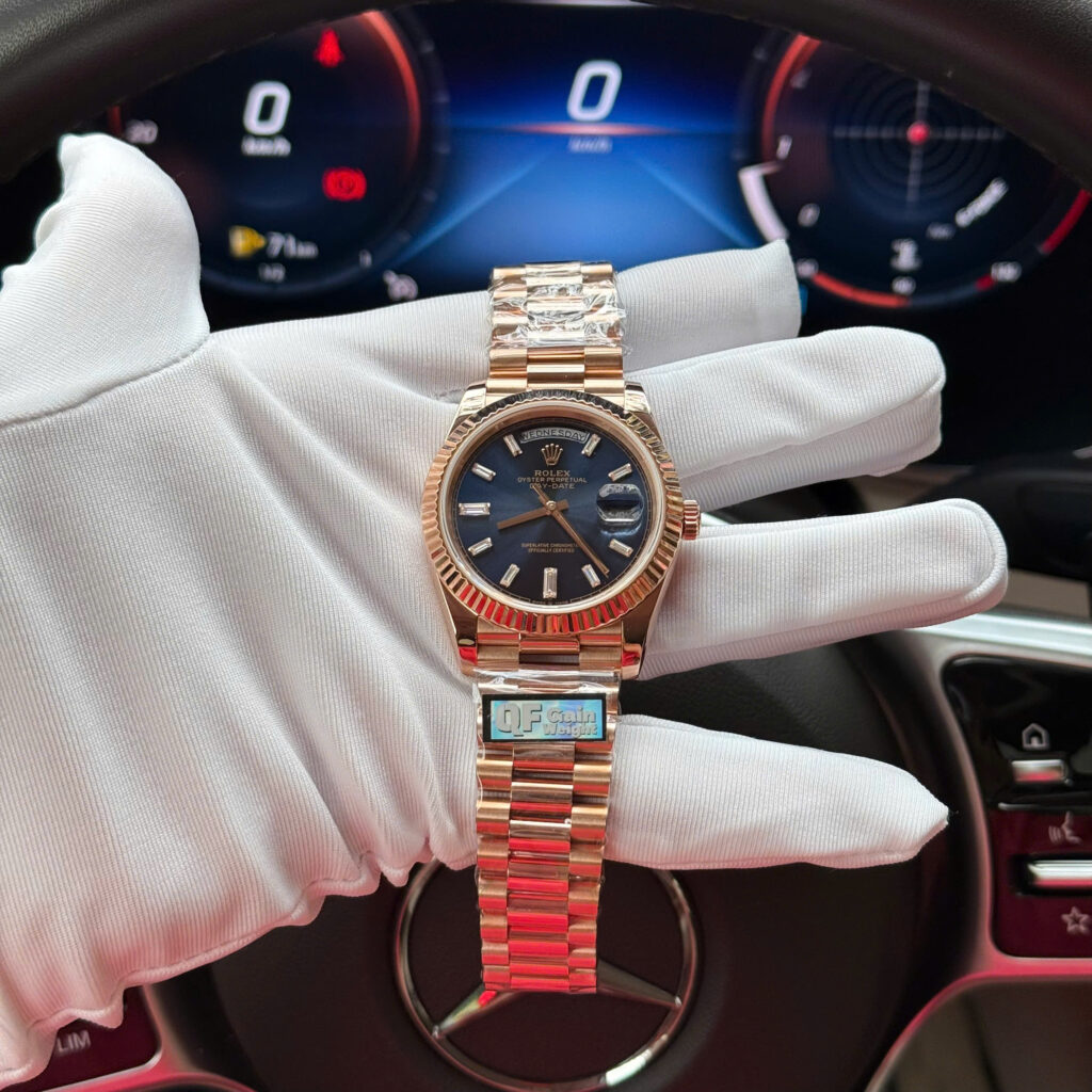 Đồng hồ Rolex Day-Date Chế Tác mặt xanh lục lam bọc vàng thật xưởng QF 40mm (2)