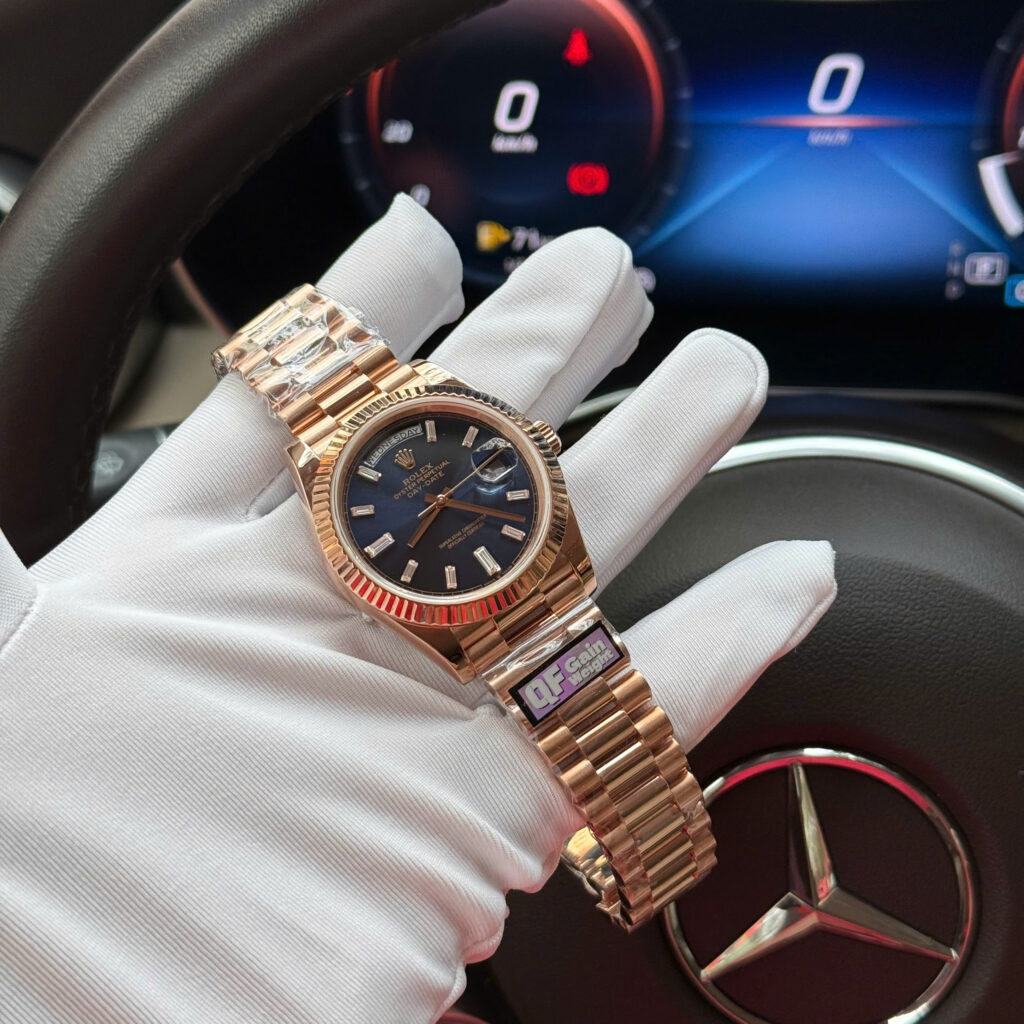 Đồng hồ Rolex Day-Date Chế Tác mặt xanh lục lam bọc vàng thật xưởng QF 40mm (2)