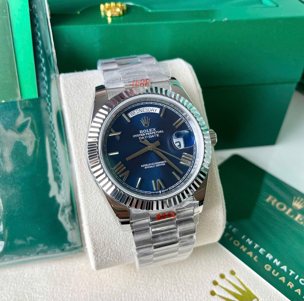 Đồng hồ Rolex Day Date zf mặt xanh blue máy Miyota nhật fake 11 40mm