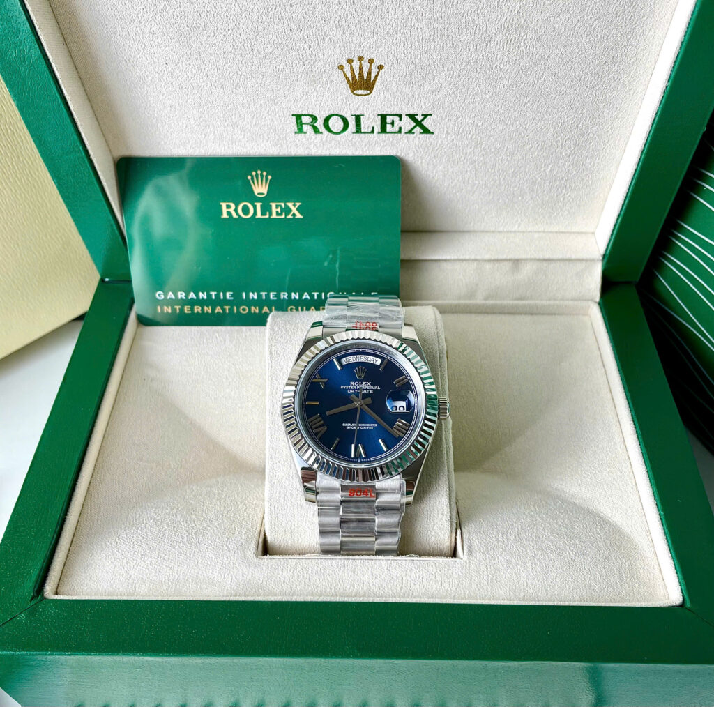 Đồng hồ Rolex Day Date zf mặt xanh blue máy Miyota nhật fake 11 40mm
