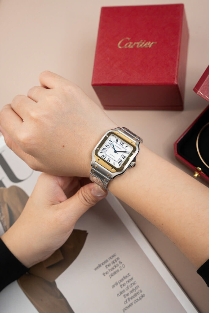 Đồng hồ nữ Cartier Santos WSSA0007 Chế Tác demi vàng mặt trắng BVF 35mm (2)