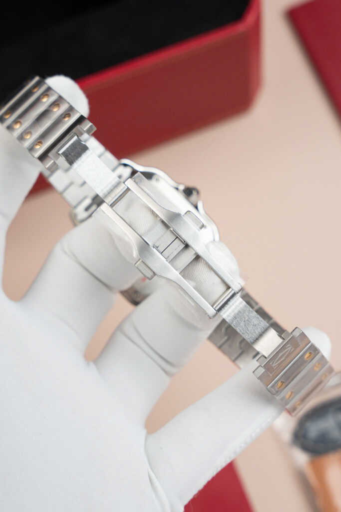 Đồng hồ nữ Cartier Santos WSSA0007 Chế Tác demi vàng mặt trắng BVF 35mm (2)