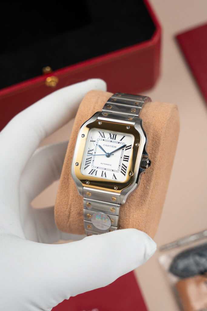 Đồng hồ nữ Cartier Santos WSSA0007 Chế Tác demi vàng mặt trắng BVF 35mm (2)