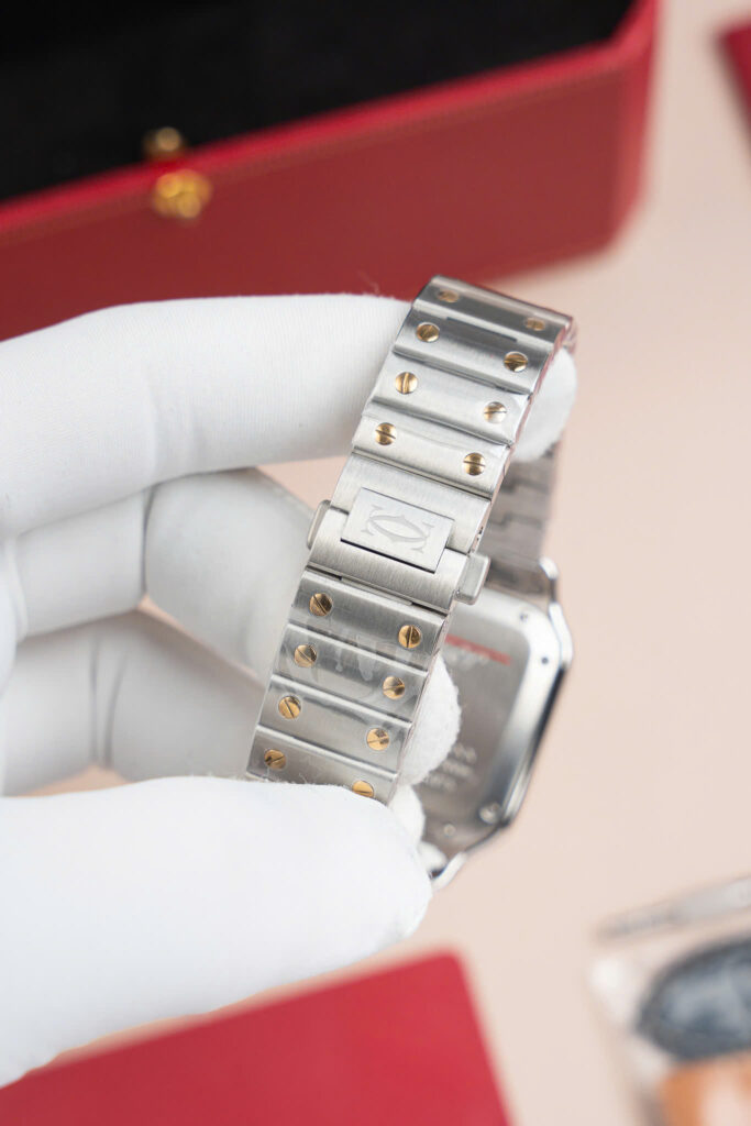 Đồng hồ nữ Cartier Santos WSSA0007 Chế Tác demi vàng mặt trắng BVF 35mm (2)