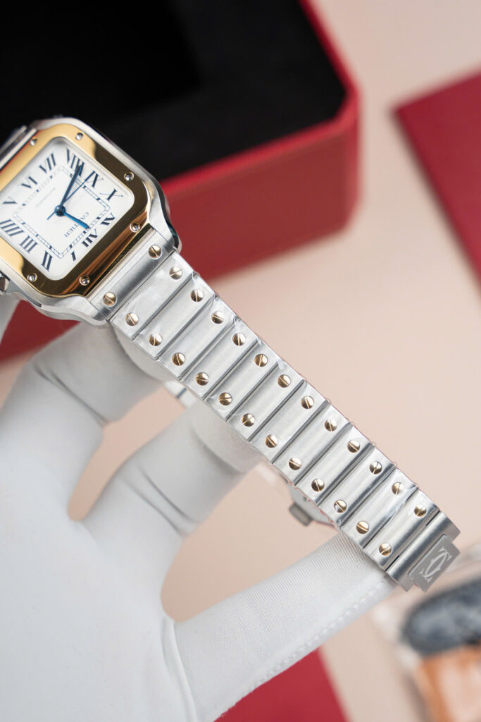 Đồng hồ nữ Cartier Santos WSSA0007 Chế Tác demi vàng mặt trắng BVF 35mm (2)