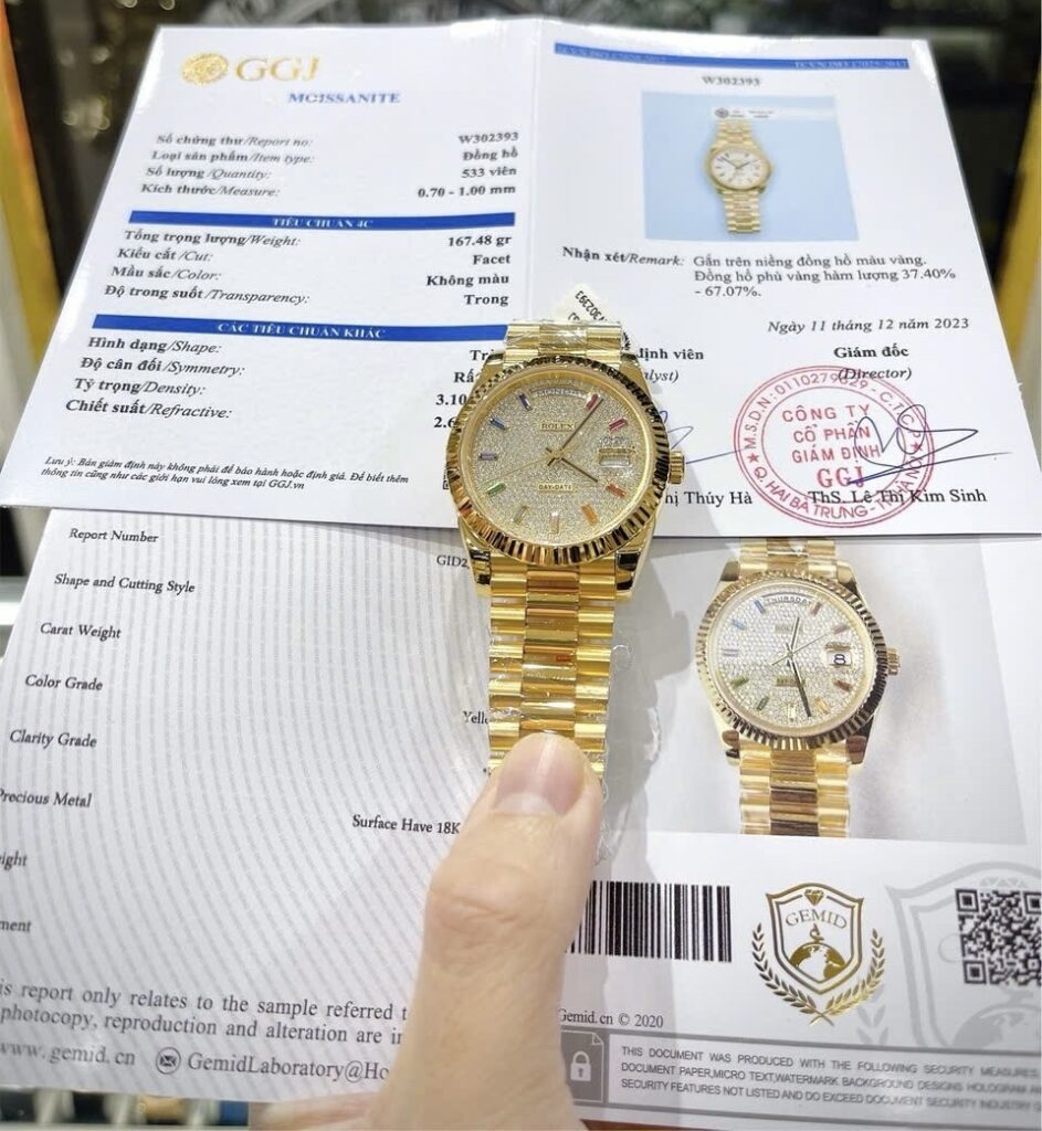 Đồng Hồ Rolex Day-Date Replica 11 Bọc Vàng Thật Đính Kim Cương Moissanite 40mm (2)