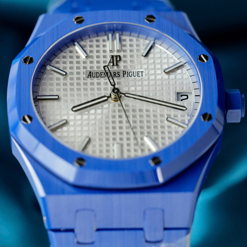 Đồng hồ Audemars Piguet Royal Oak 15500 Replica 11 vỏ gốm xanh mặt trắng xưởng APS 41mm (2)