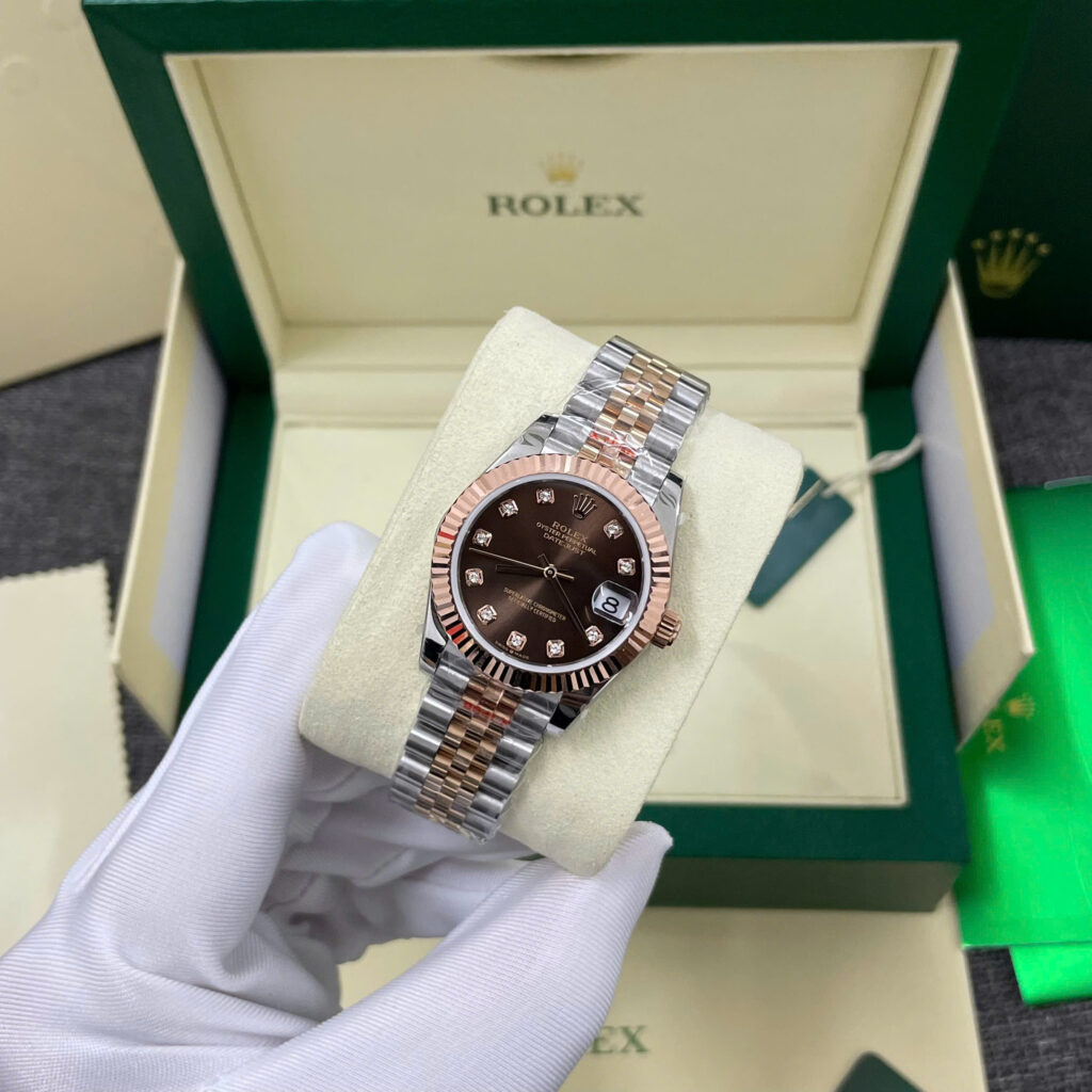 Đồng hồ Rolex DateJust mặt chocolate Chế Tác bọc vàng hồng nhà máy GM 31mm (2)
