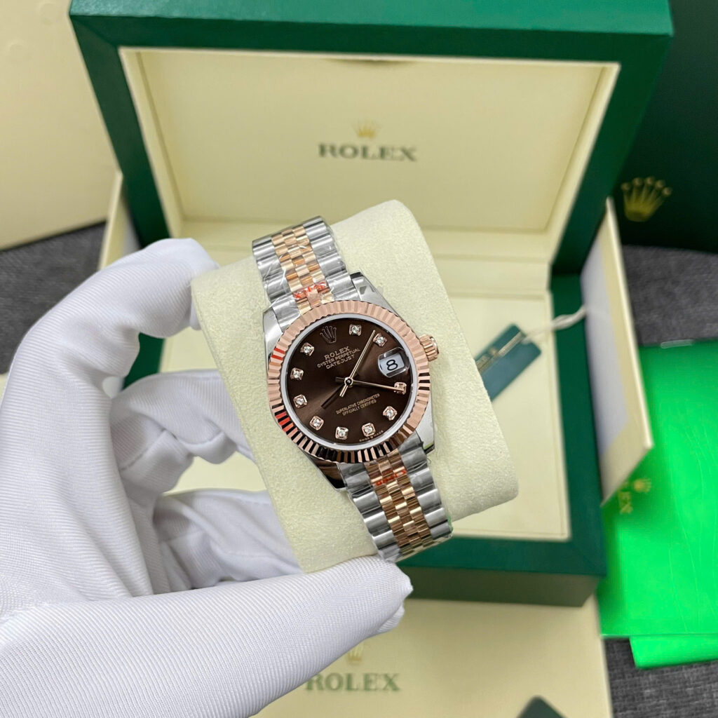 Đồng hồ Rolex DateJust mặt chocolate Chế Tác bọc vàng hồng nhà máy GM 31mm (2)