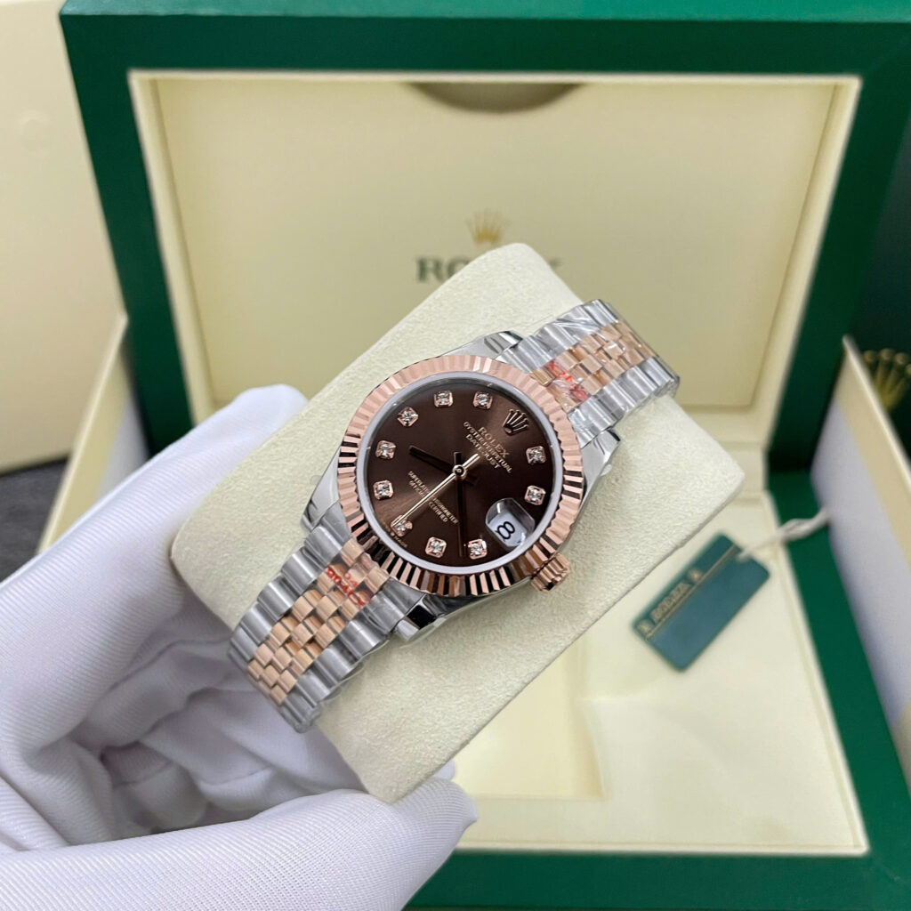 Đồng hồ Rolex DateJust mặt chocolate Chế Tác bọc vàng hồng nhà máy GM 31mm (2)