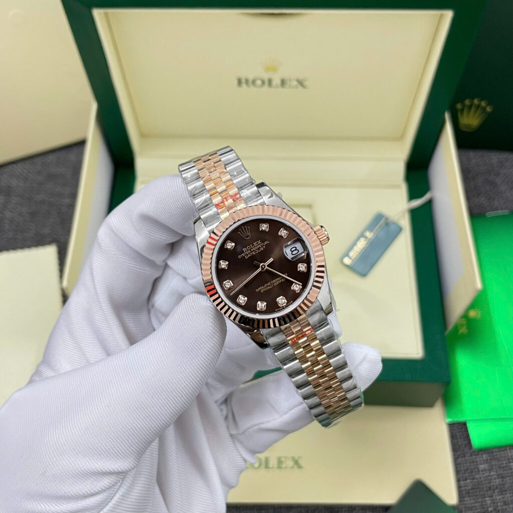 Đồng hồ Rolex DateJust mặt chocolate Chế Tác bọc vàng hồng nhà máy GM 31mm (2)
