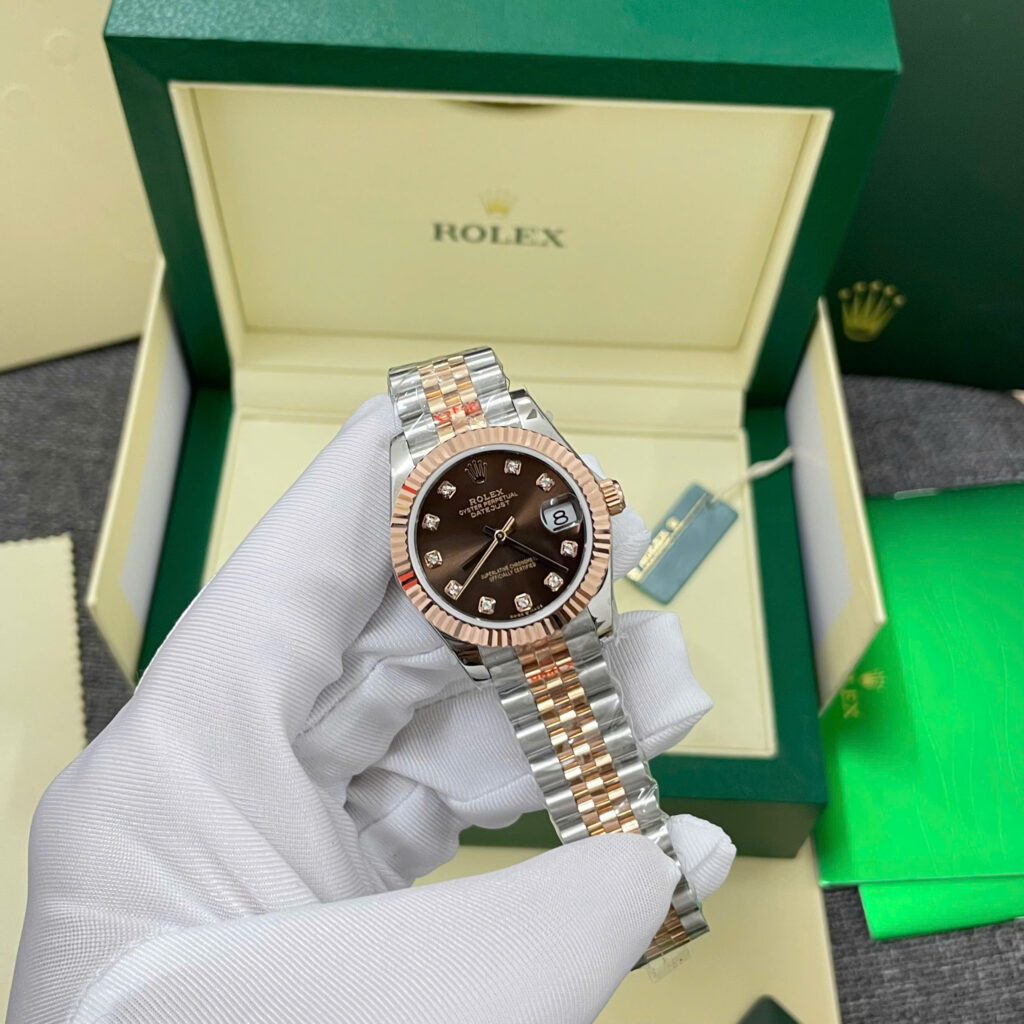 Đồng hồ Rolex DateJust mặt chocolate Chế Tác bọc vàng hồng nhà máy GM 31mm (2)