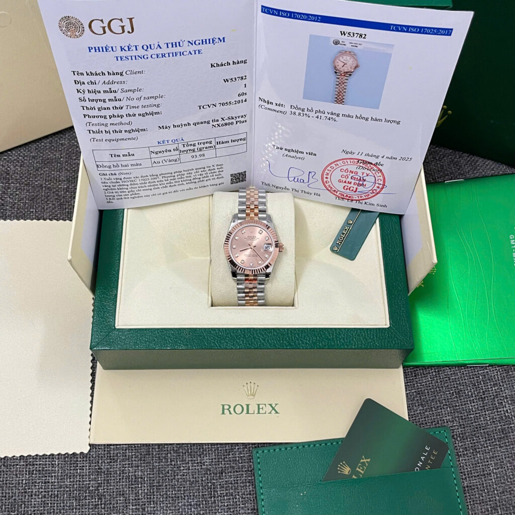 Đồng hồ Rolex DateJust mặt số hồng Chế Tác bọc vàng thật xưởng GM 31mm (2)