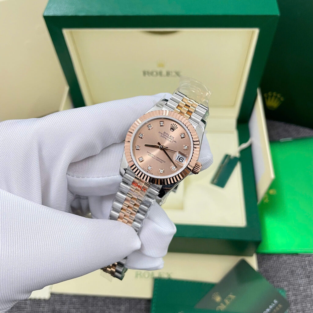 Đồng hồ Rolex DateJust mặt số hồng Chế Tác bọc vàng thật xưởng GM 31mm (2)