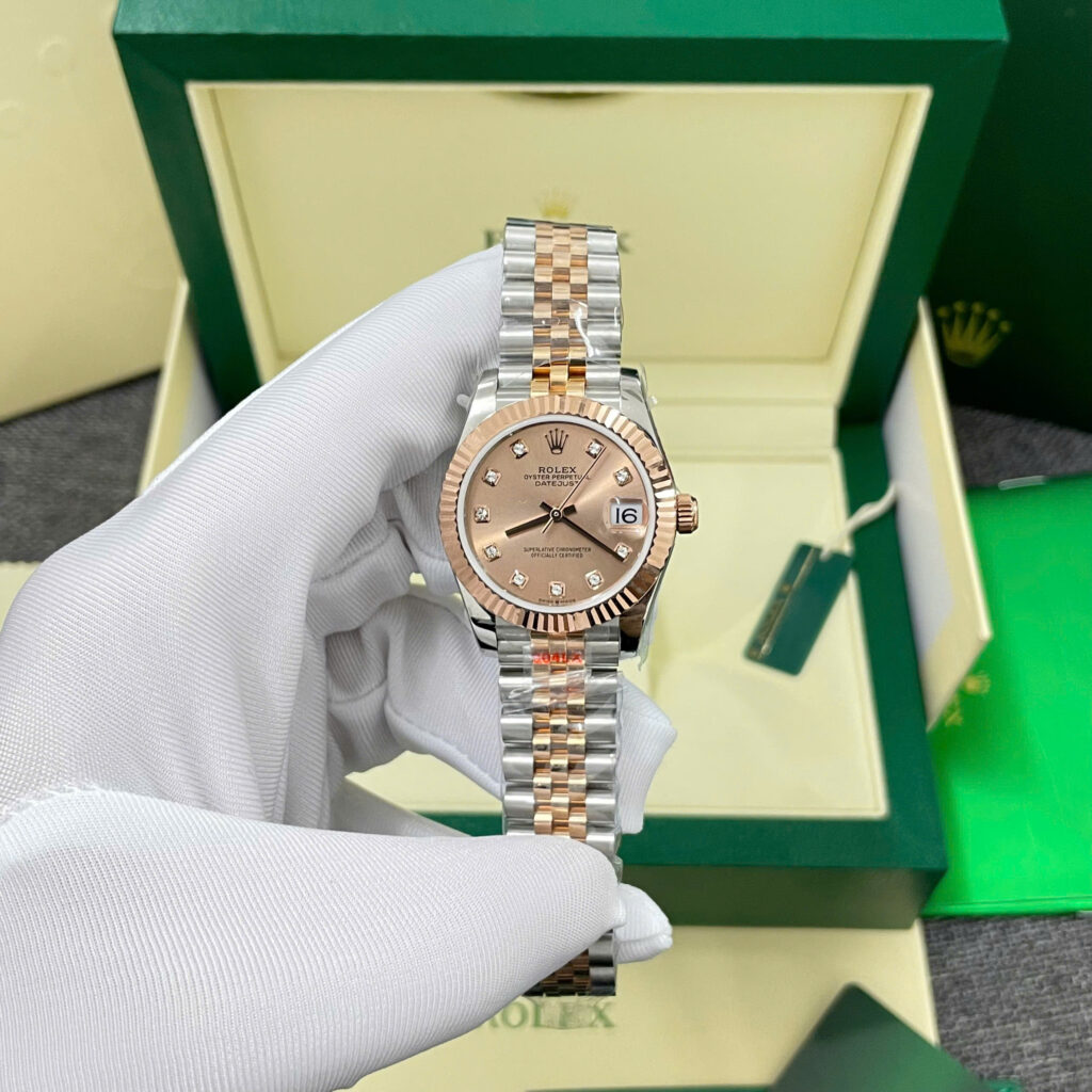 Đồng hồ Rolex DateJust mặt số hồng Chế Tác bọc vàng thật xưởng GM 31mm (2)
