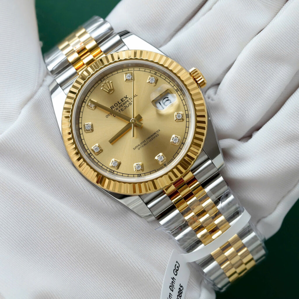 Đồng Hồ Rolex DateJust Nam Mặt Vàng Champagne Chế Tác Bọc Vàng Xưởng GM 41mm (2)