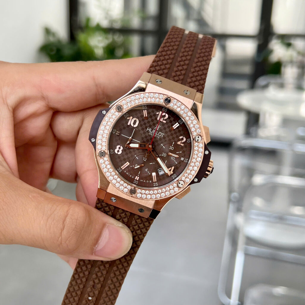 Đồng hồ Hublot Big Bang Chronograph Rep 11 màu nâu dây cao su 42mm (2)