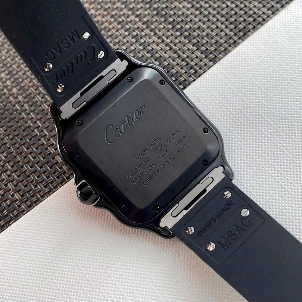 Đồng hồ nam Cartier Santos Replica 11 màu đen dây cao su xưởng BV 40mm (2)