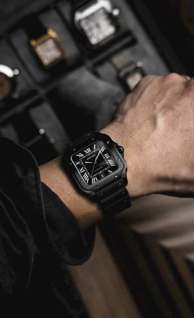 Đồng hồ nam Cartier Santos Replica 11 màu đen dây cao su xưởng BV 40mm (2)