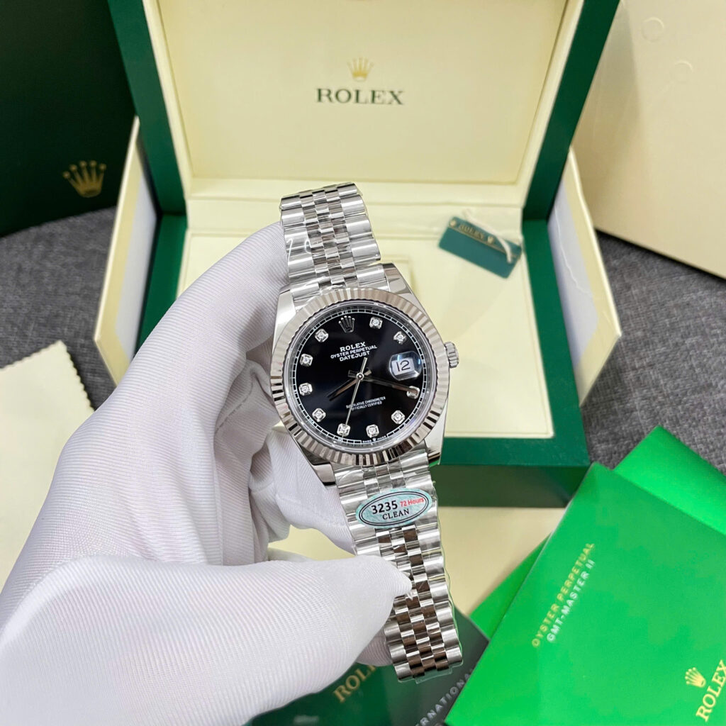 Đồng Hồ Rolex DateJust 126334 Rep 11 Mặt Số Màu Đen Đính Đá Nhà Máy Clean 41mm (5)