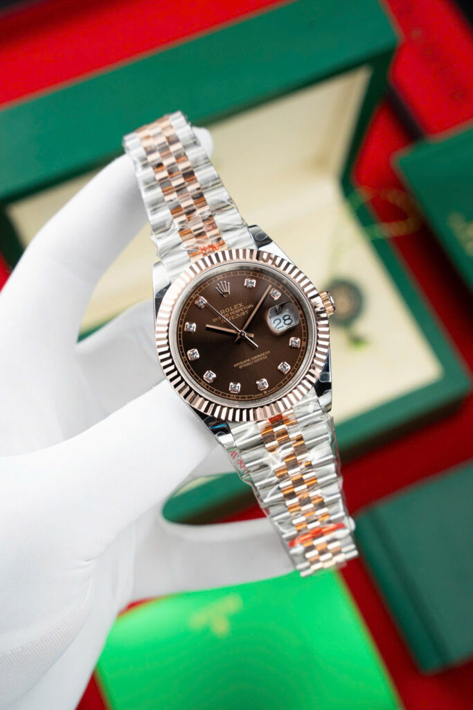 Đồng hồ Rolex DateJust mặt chocolate Rep 11 bọc vàng thật 18K xưởng GM 41mm (2)