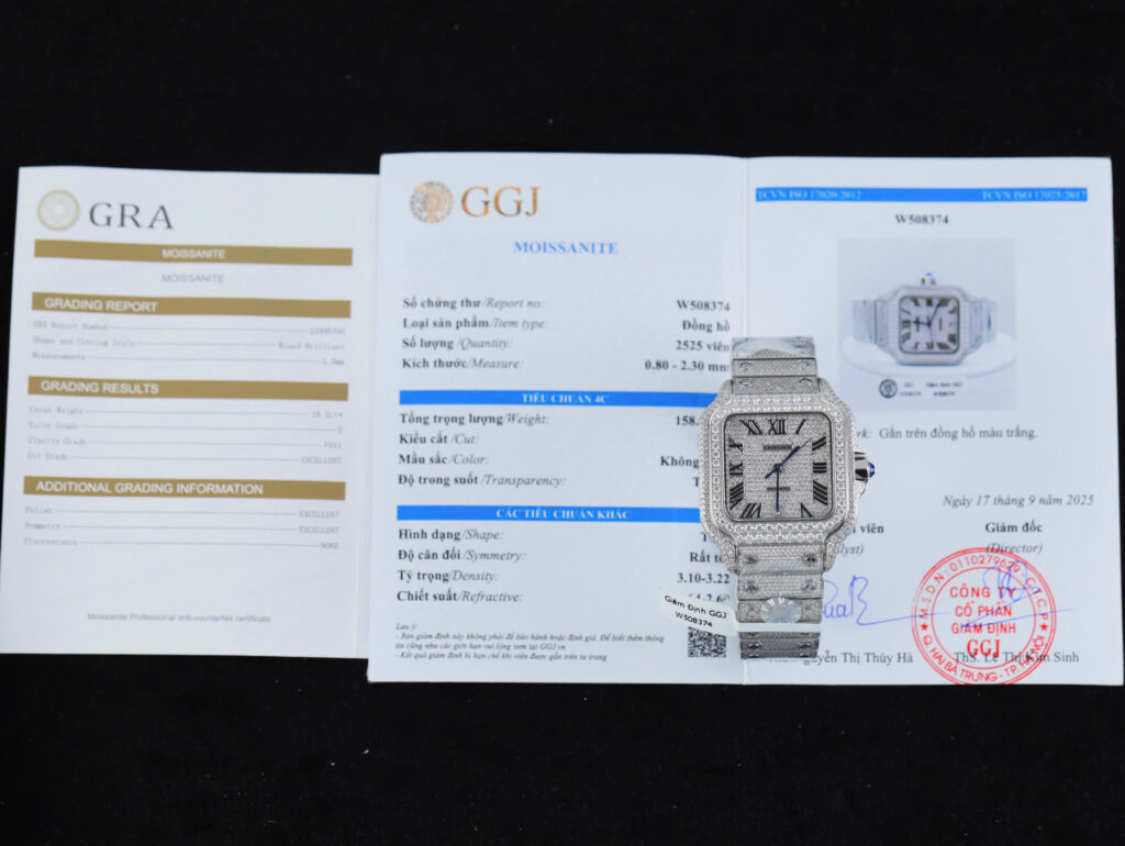 Đồng Hồ Nam Cartier Santos Chế Tác Đính Full Kim Cương Nhân Tạo Nhà Máy BV 39 (2)