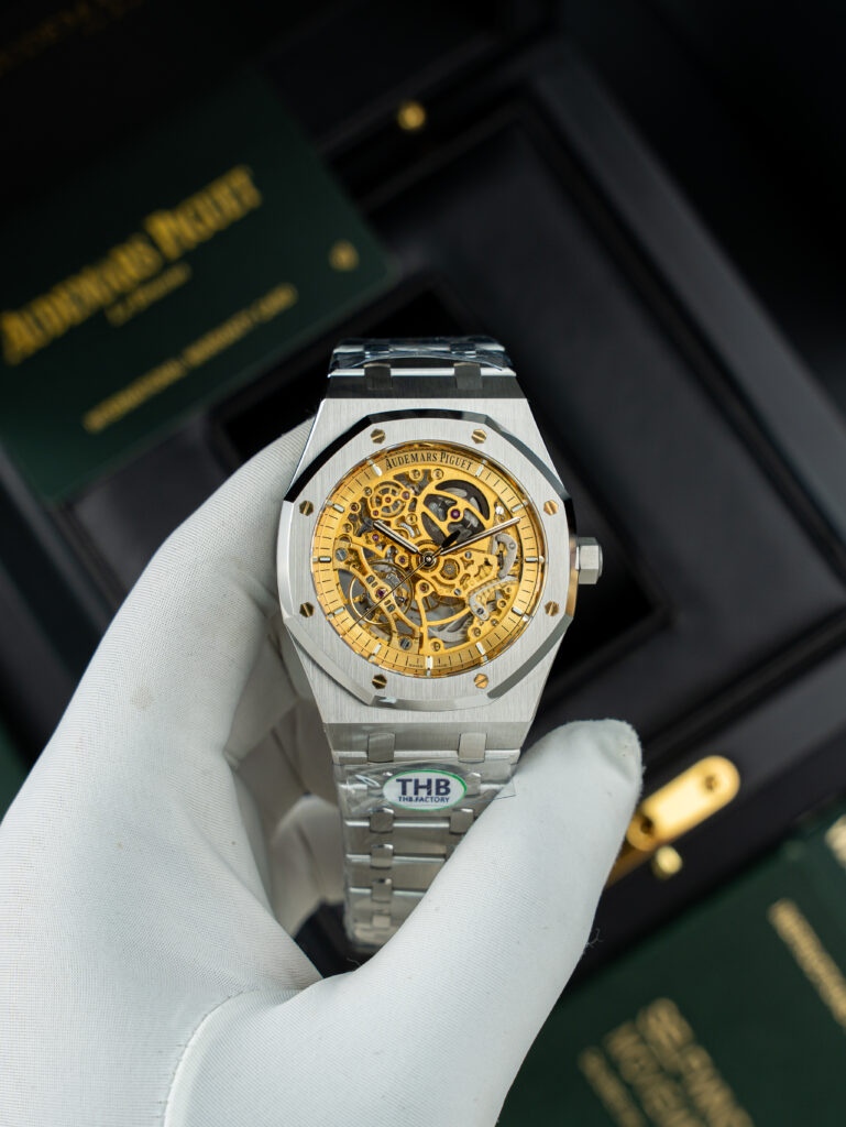 Đồng hồ Audemars Piguet Rep 11 Royal Oak Openworked 15407 mặt màu vàng lộ cơ 41mm (2)