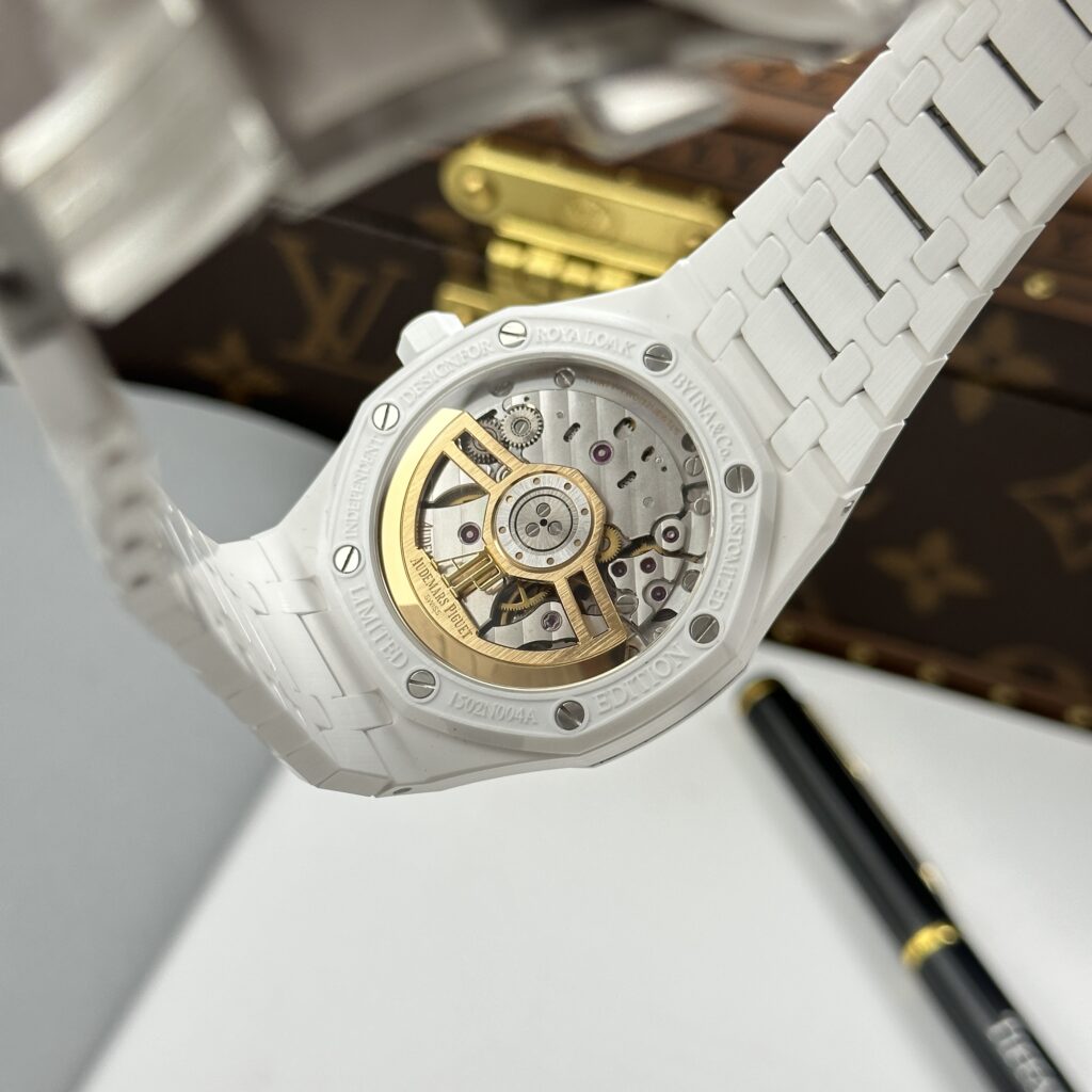 Đồng hồ Audemars Piguet 15500 Rep 11 mặt hoa hướng dương vỏ gốm trắng xưởng APS 41mm (2)