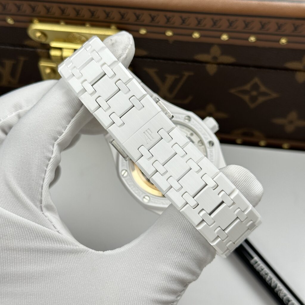 Đồng hồ Audemars Piguet 15500 Rep 11 mặt hoa hướng dương vỏ gốm trắng xưởng APS 41mm (2)