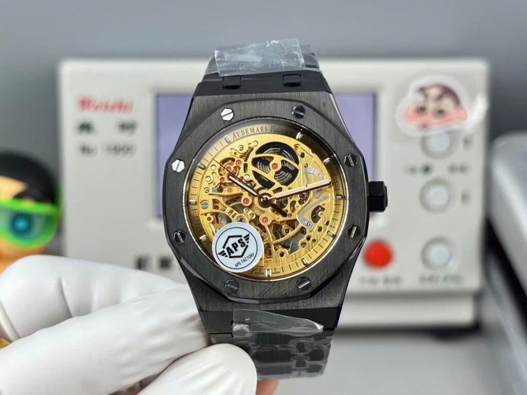 Đồng hồ Audemars Piguet Royal Oak 15416 Replica 11 mặt lộ cơ màu vàng vỏ gốm 41mm (2)