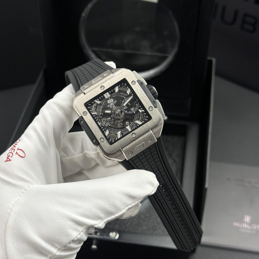Đồng hồ Hublot Square Bang Unico Titanium Rep 11 mặt số lộ cơ dây cao su 42mm (2)