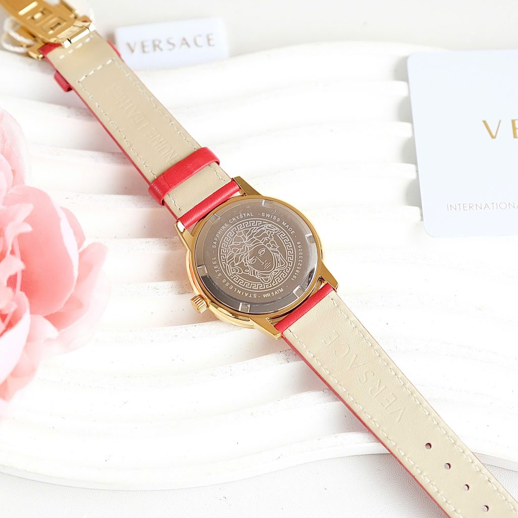 Đồng hồ Nữ Versace V-Tribute Like Auth màu đỏ dây da máy pin 34mm (2)