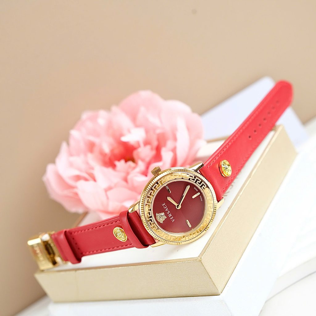 Đồng hồ Nữ Versace V-Tribute Like Auth màu đỏ dây da máy pin 34mm (2)