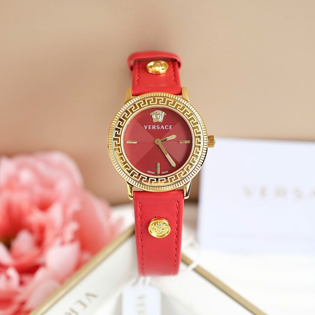 Đồng hồ Nữ Versace V-Tribute Like Auth màu đỏ dây da máy pin 34mm (2)