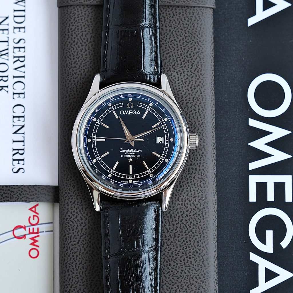 Đồng hồ Omega Constellation Co-Axial Chronometer Fake 11 mặt đen máy cơ Nhật 40mm (1)