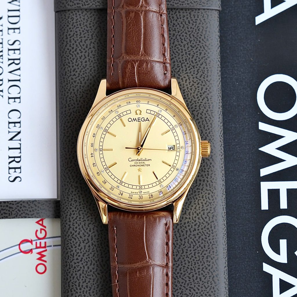 Đồng hồ Omega Constellation Co-Axial Chronometer Fake 11 mặt vàng máy cơ Nhật 40mm (2)